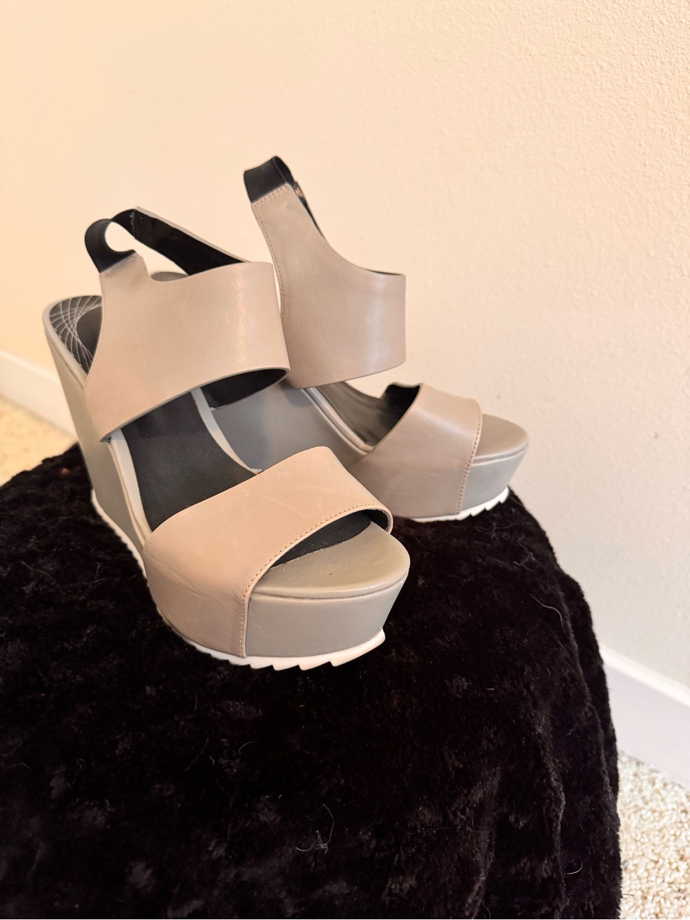 Trouve Taupe “Morgan” Slingback Platform Wedge Sandals